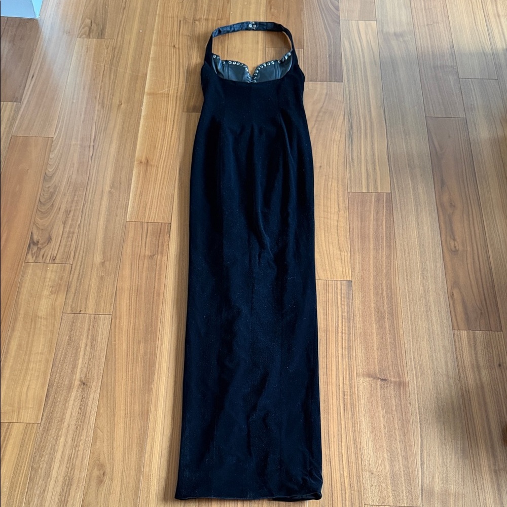Chic Black Halter Dress size S with Grommet Detail